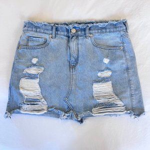 Express Distressed Jean Mini Skirt